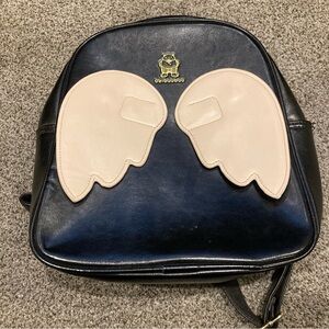 BeiBaoBao Mini Faux black Leather Angel Wing Backpack Cream Wings